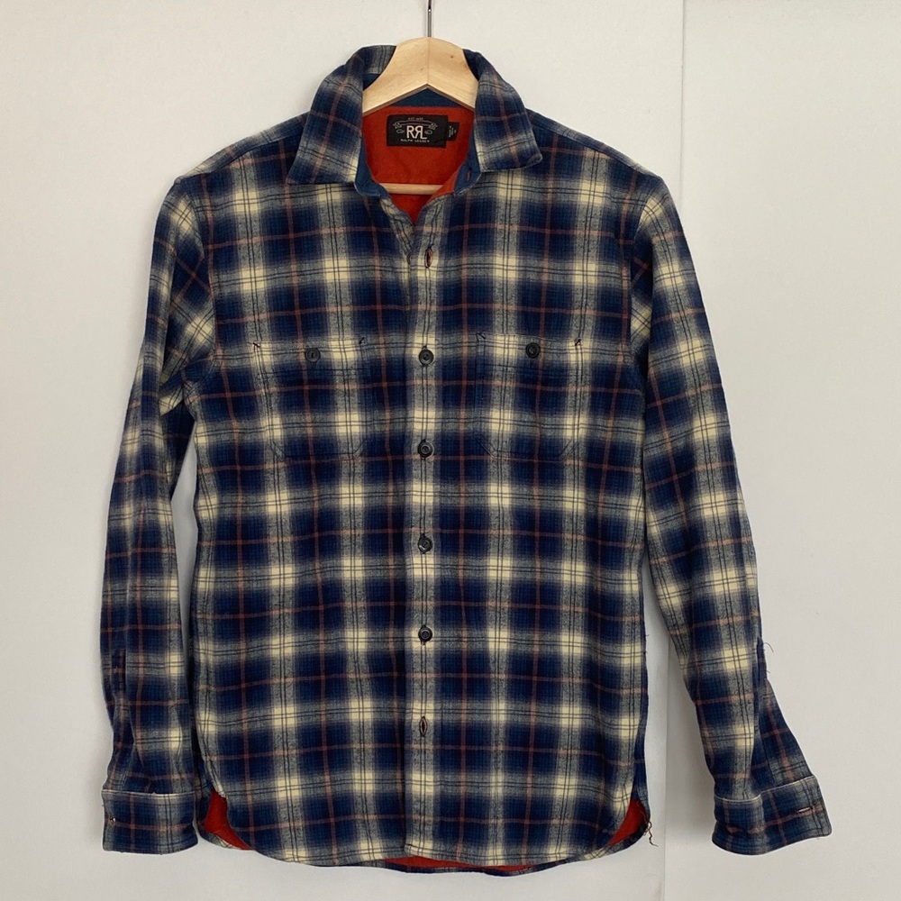 Ralph Lauren Double RL Navy and Cream Plaid Shirt